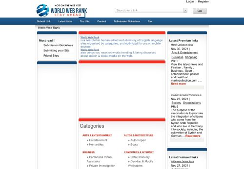 لقطة شاشة لموقع World Web Rank Directory
بتاريخ 01/12/2021
بواسطة دليل مواقع تبادل بالمجان